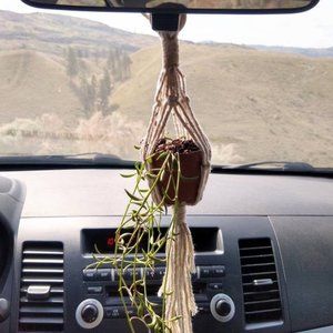 Mini Macramé Plant Hanger, Rear View Mirror Plant Hanger, small gift for her